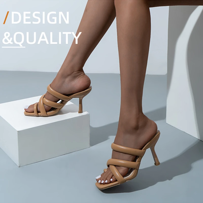 

Women Slip On High Heels Sandals Casual Square Toe Strap Sandals Open Toe Slide Sandals Sandals for Women Flat Thong