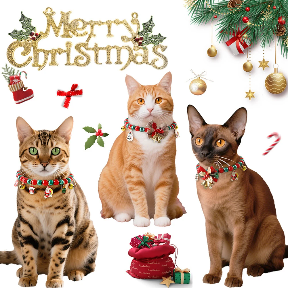 Christmas Lucky Charm Vibrant Color Cat Jewelry Costume Multicolor Cat Bell Collar Kitten Collar Festive Holiday Pet Accessory
