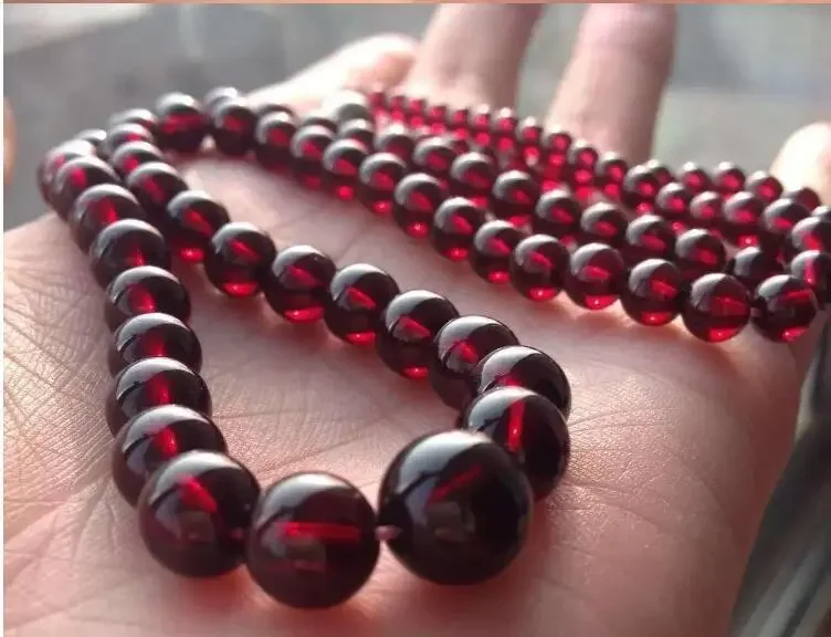 Free shipping 4-9mm Natural WineRed Garnet Necklace Crystal Round Clear Beads 47cm AAAAA