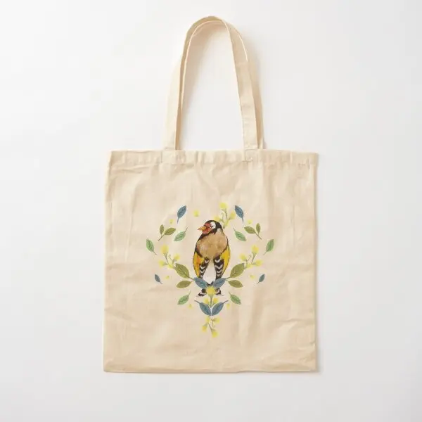 

European Goldfinch Bird Watercolor Cot Canvas Bag Fashion Women Printed Tote Unisex Fabric Shopper Shoulder Bag Handbag Travel