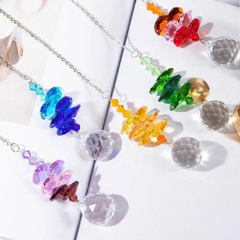 5Pcs Garden Decoration Hanging Crystal Wind Chime Colorful Exquisite Prism Pendant Rotating Light Collection Pendant Balcony