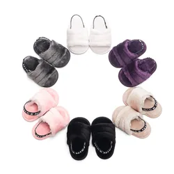 Infant Baby Plush Slippers Indoor Soft Bottom Non-slip Baby Shoes Newborn Solid Color Home Sandals Baby Girl Shoes Prewalker