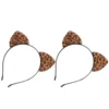 2 Pcs Fox Leopard Cat Ear Headband Women's Faux Fur Animal Metallic Fabric Headwear for Party 1