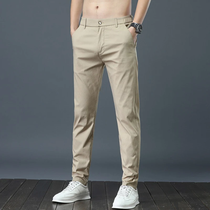 Ice Silk Men's Golf Men's Midweight Casual Pants Sports Pants Simple Design Khaki Black Slim Straight Leg Stretch Casual Trouse