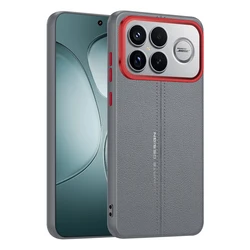 Luxury PU Leather Shockproof Phone Case - ELVEV Anti - fall Bumper Cover for Redmi K90 Pro Max (Grey)