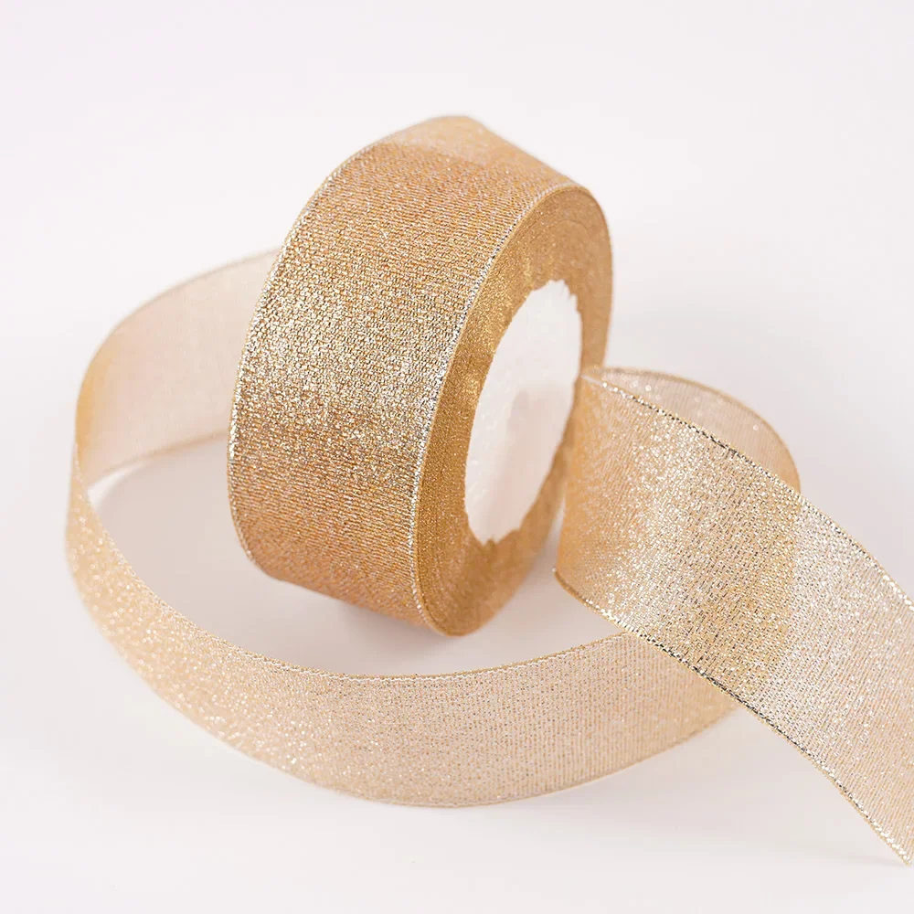 Glitter Organza Ribbon Bow for Decorations and Gift Wrapping, 40mm x 22m