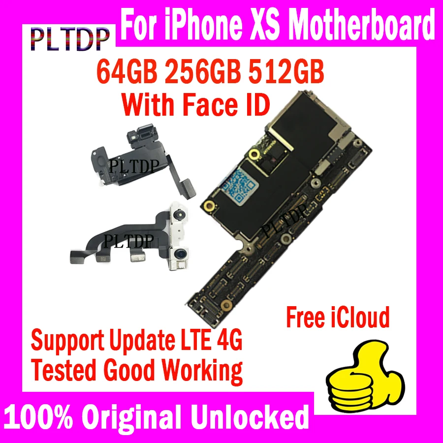 

Unlocked Motherboard for iPhone XS, Clean iCloud, Logic Board, With/No Face ID, 64GB, 256GB, 512GB, 100% Original Tested Plate