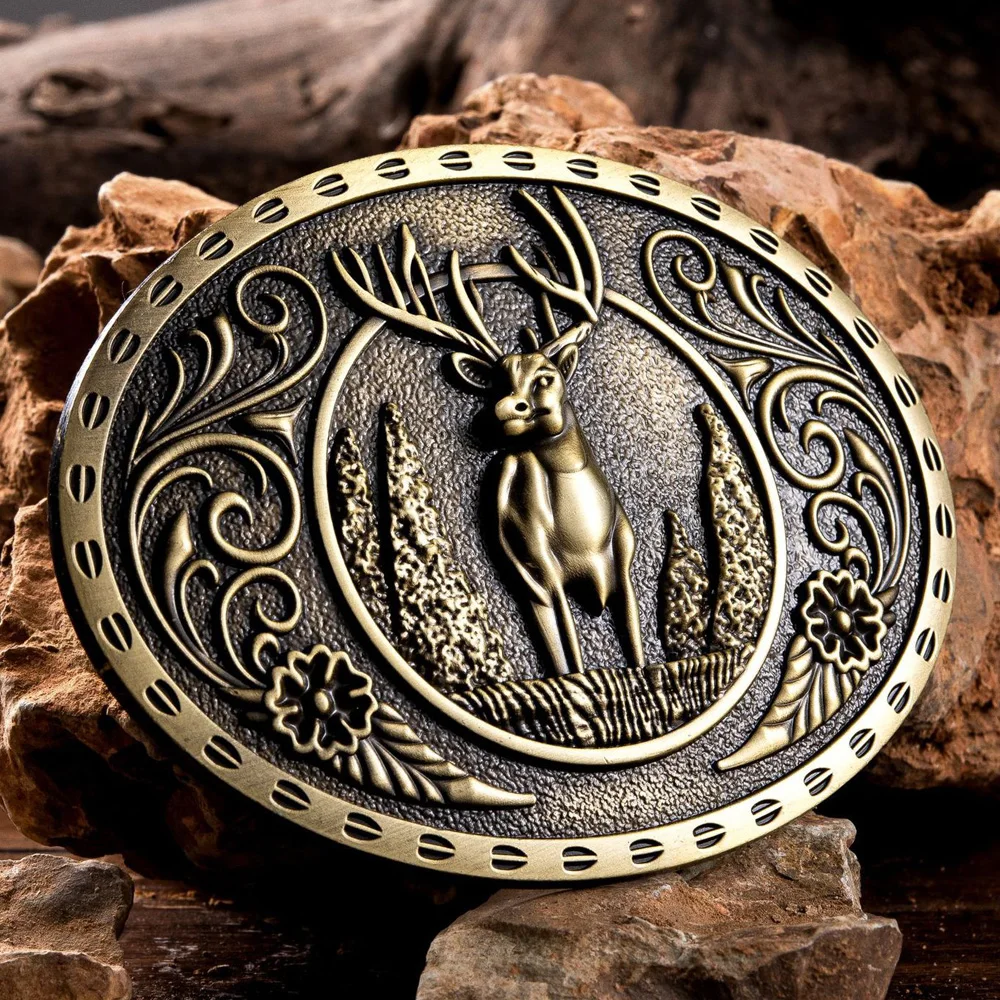 Cheapify Dropshipping Oval Western Cowboy Cowgirl Deer Belt Buckle for Men Environmental Protect wild Animals