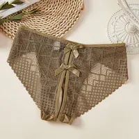 Sous-vêtements Sexy à entrejambe ouvert pour femmes, culotte taille basse, haute élasticité, nœud ajouré, grille, pas besoin de enlever, Breifs fins et doux 4