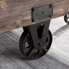 Factory Cart Coffee Table, Vintage Center Table with Wheels for Living Room, Rectangular, Wood 4