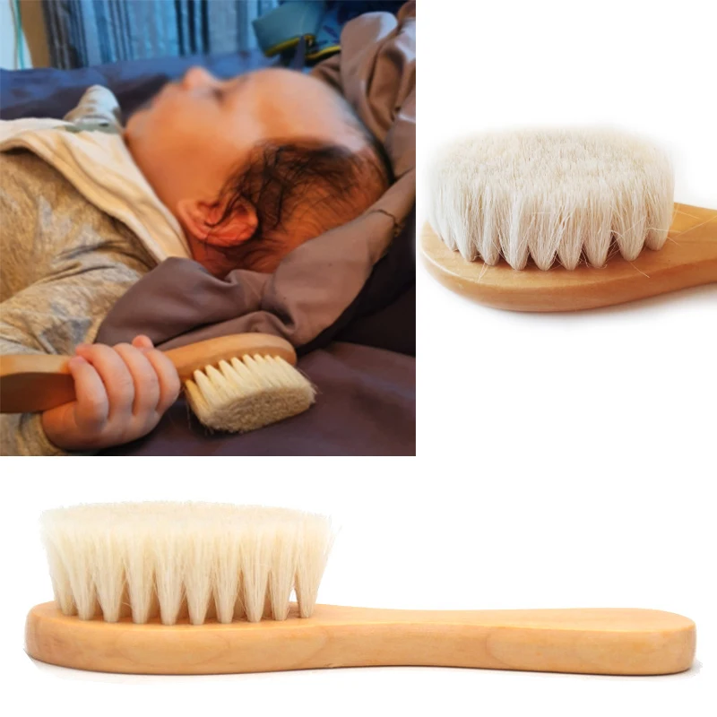 Baby Newborn Hair Brush Wooden Natural Wool Baby Wooden Brush New