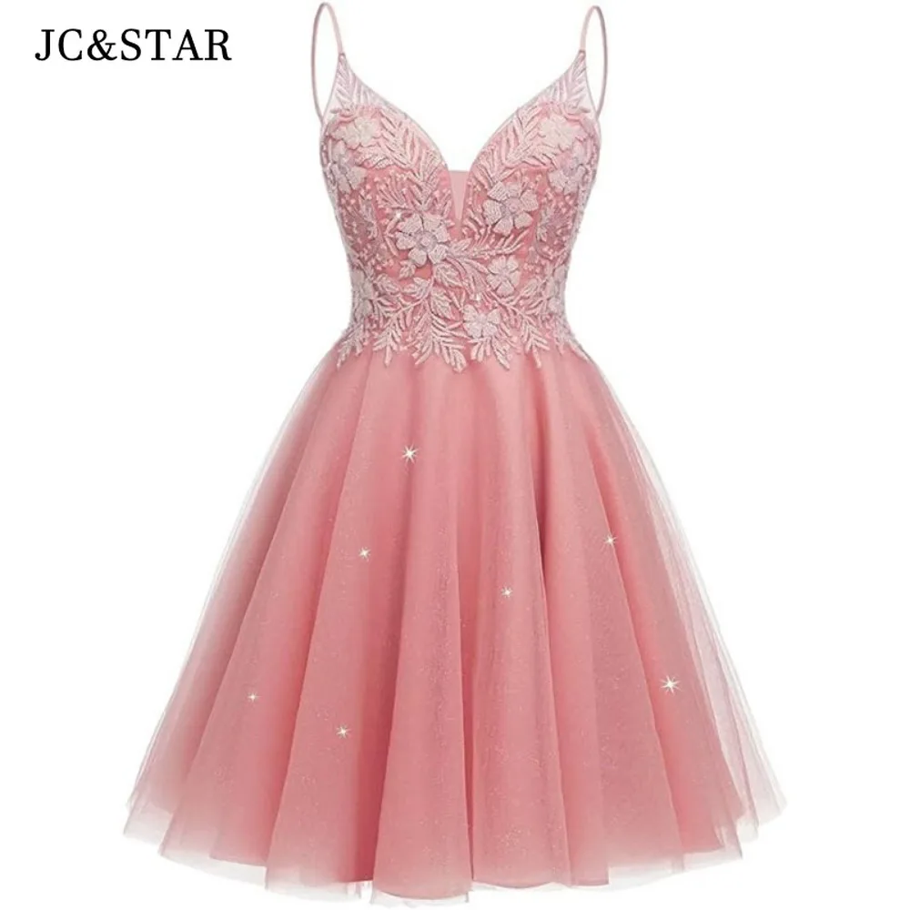 Royal Blue Chiffon Stickers Sexy Deep V Neck Thin Shoulder Straps Cocktail Dresses Shiny Alumni Party Dress Short Prom Robes
