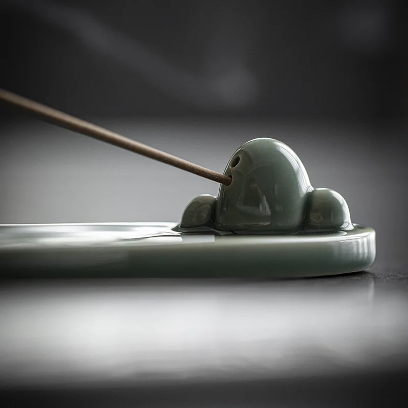 0032 Celadon Ceramic Leaf Incense Burner Household Indoor Study Room Purifying Air Water Ripple Ceramic Incense Burner