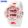 SMAEL Dual Time Sports Women Watch Quartz Student Wristwatches Fashion Female White Dual Time Digital Clock Lady Gift Auto Date 1