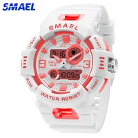 SMAEL Dual Time Sports Women Watch Quartz Student Wristwatches Fashion Female White Dual Time Digital Clock Lady Gift Auto Date 1