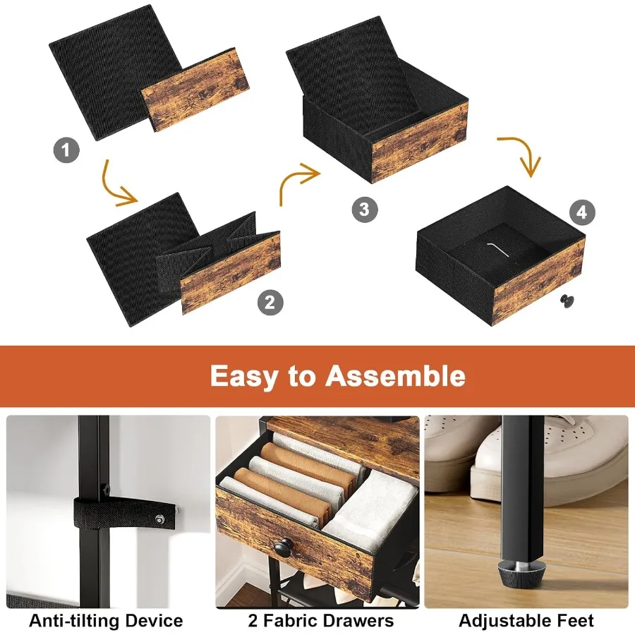 Shoe Rack 5 Tier Shoe Organizer with 3 Drawers Metal Shoe Storage for 2430 Pairs of Shoes with Fabric Shelves and Wooden Top Na