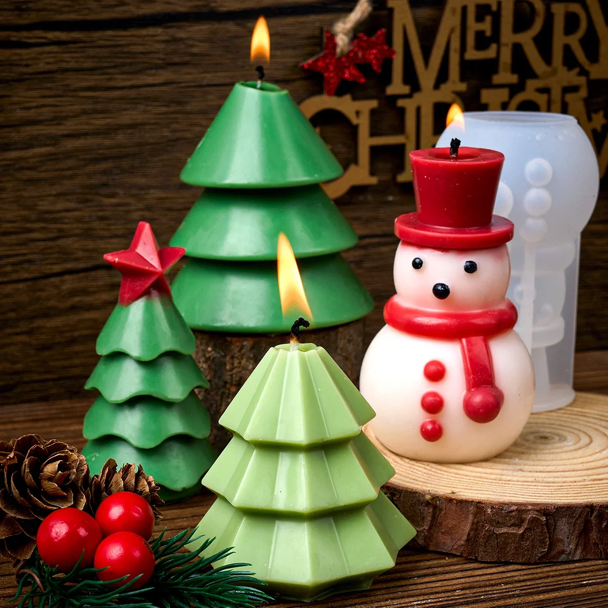 Christmas Tree Silicone Candle Mold Xmas Ornament Snowman Craft Molds DIY Soap Resin Plaster Making Home Holiday Decor Art Gifts