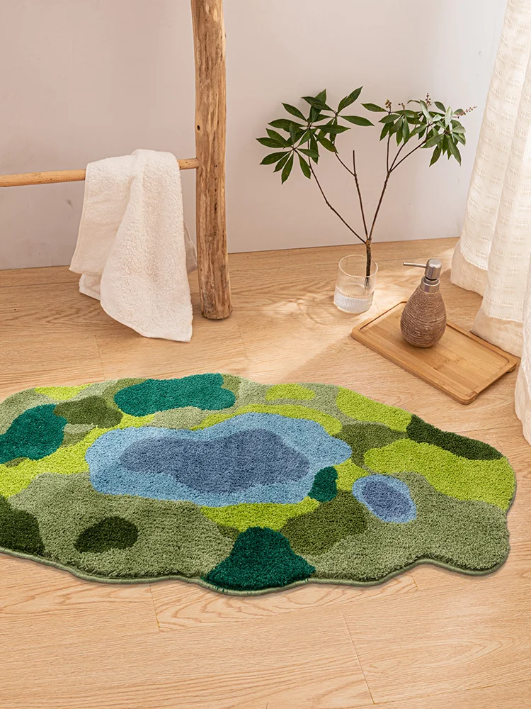 3D Flocked Moss Carpet Mats Living Room Green Flocked Bedside