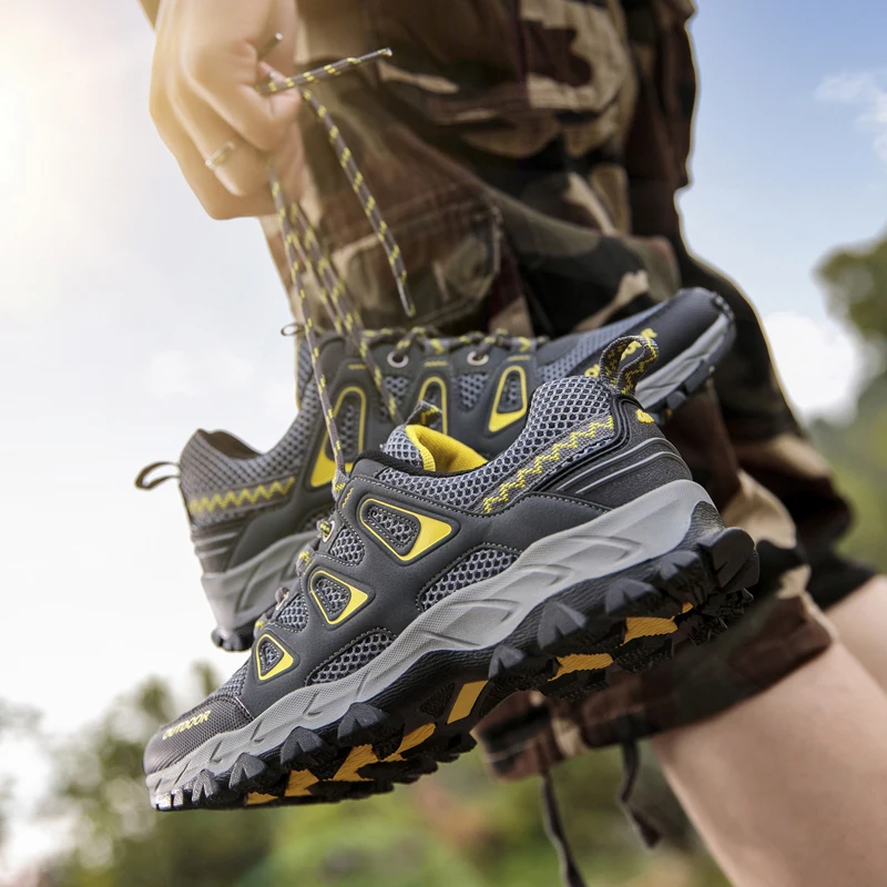 

Men's Outdoor Hiking Shoes Spring Summer Air Mesh Breathable Waterproof Anti-skid Climbing Shoes Man Trekking Trail Sneakers