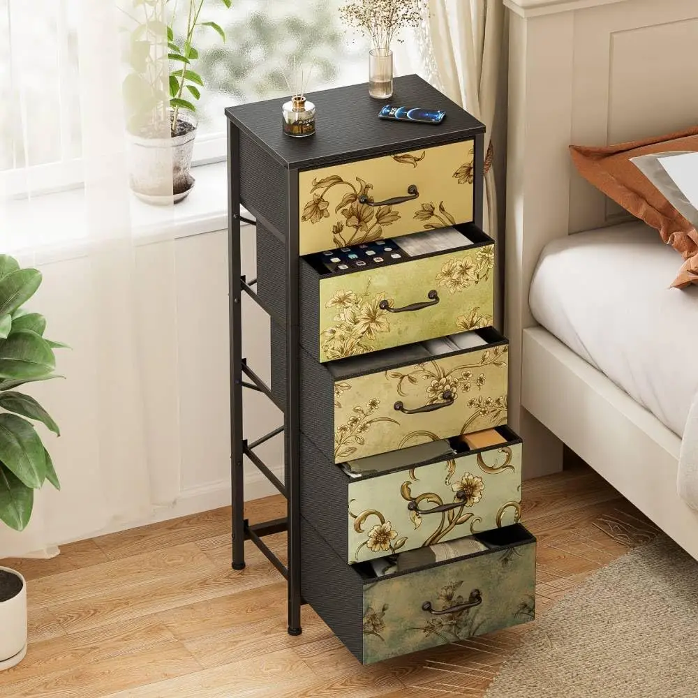 Vertical Dresser for Bedroom, Tall Skinny Storage Tower with 5 Fabric Drawers, Chest of Drawers for Living Room, Dorm, Entryway, - Image 4