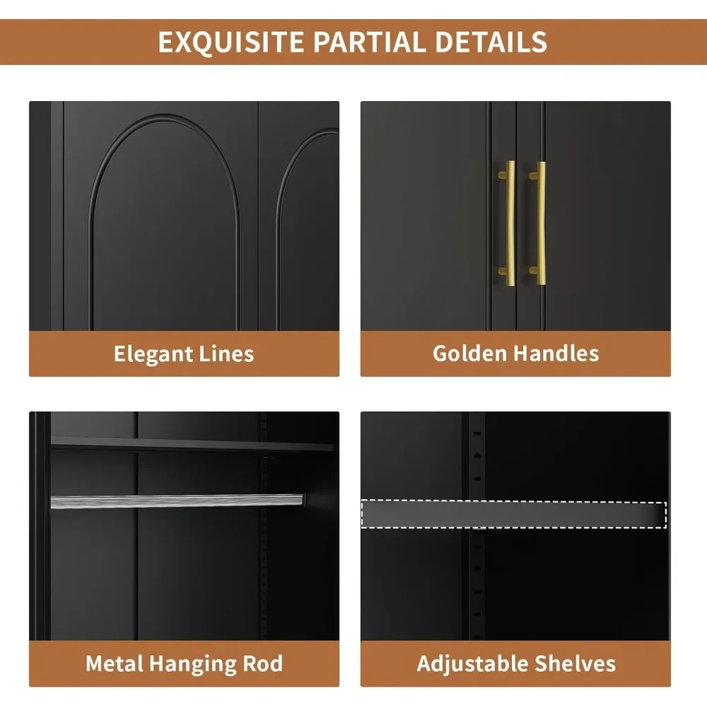 Metal Armoire Wardrobe Closet with Hanging Rod, 71" Tall Wardrobe Cabinet for Clothes, Clothing Storage Cabinet with Doors 6