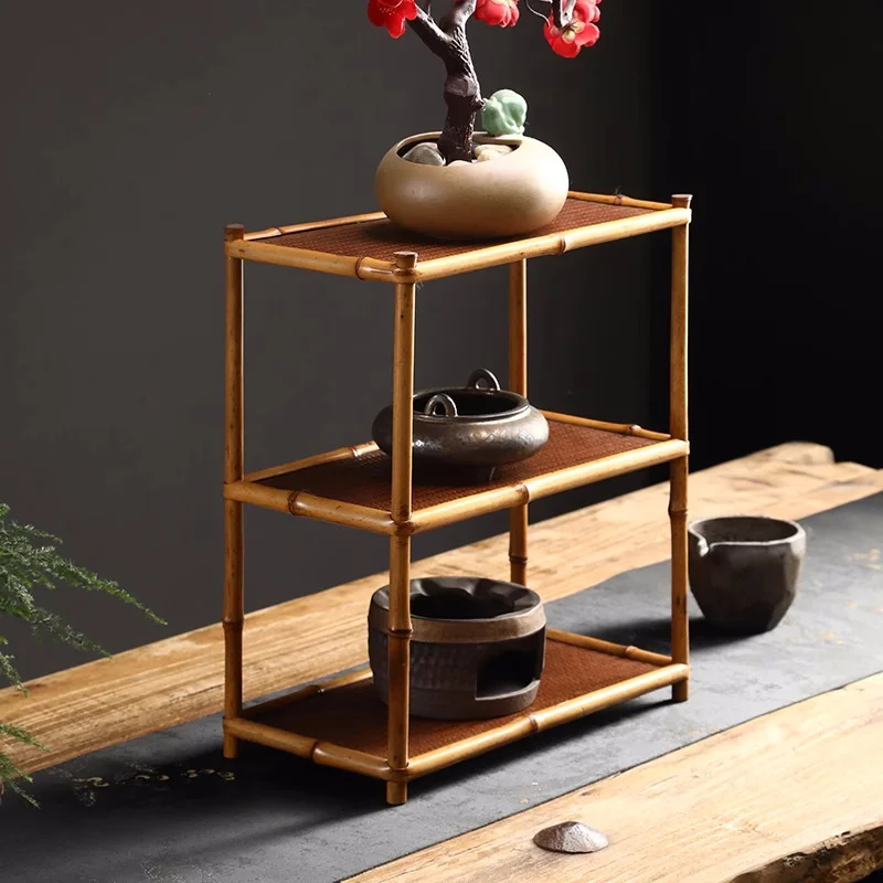 Premium Miniature Tea Ceremony Tea Bamboo Rack Figurine Vase Storage Holder Display Stand Decorative Shelf Home Kitchen Decor