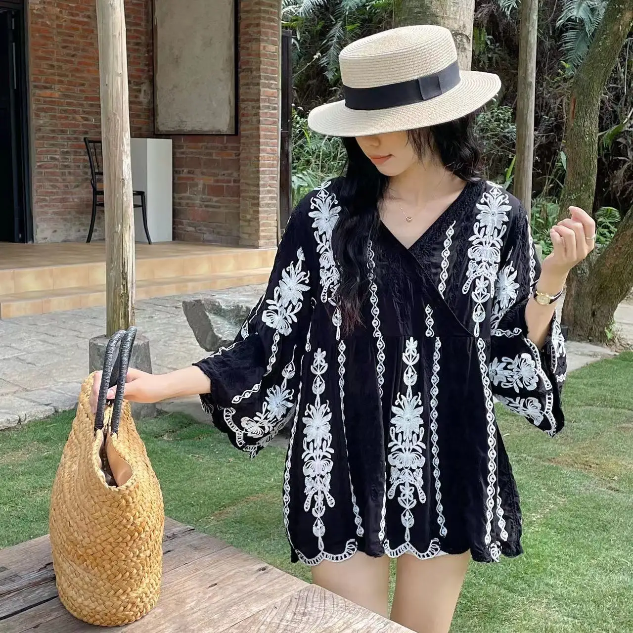 

Foreign Trade Women's Wear Europe Europe Station Amazon Cross border Summer Print 3/4 Sleeve Dress