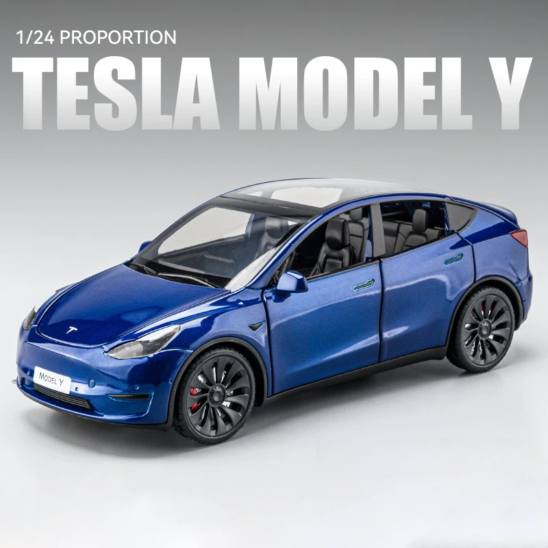 Modèle Réduit Tesla Model Y Police 1/24 – Alliage, Portes Ouvrantes, Lumière Et Son, Décoration Bureau