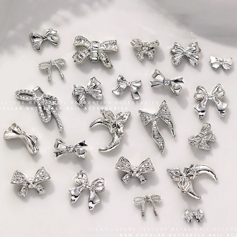 

10PCS Silver Alloy Nail Art Bow For Manicure Decorate Retro Nails Decoration Design Supplies Charms Accessories Parts