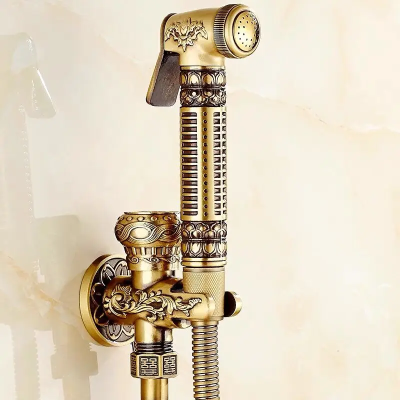 

Hand Held Bidet Sprayer Douche Toilet Kit Gold Brass Shattaf Shower Head Antique Copper Valve Set Jet Faucet