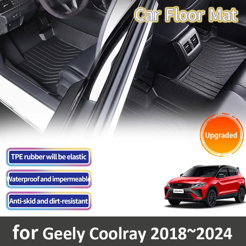 

For Geely Coolray 2024~2018 2020 2021 2022 2023 Accessories TPE LHD Car Floor Mat Foot Panel Line Carpet Pad Waterproof Sticker