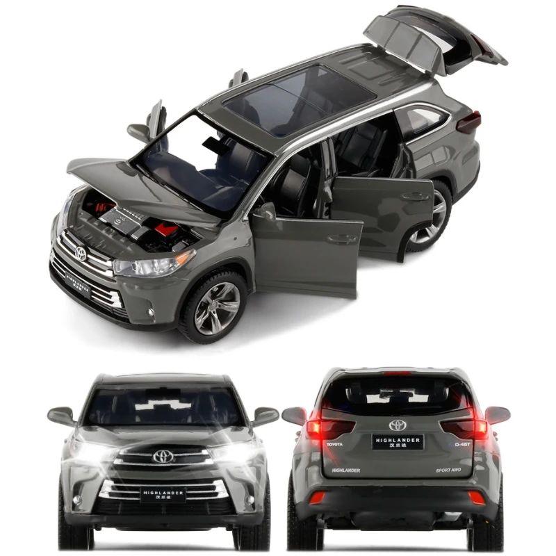 1/32 Toyota Highlander SUV Sport Toy Car Diecast Metal Alloy Miniature JKM Sound & Light Collection Model Gift for Boy Children 3