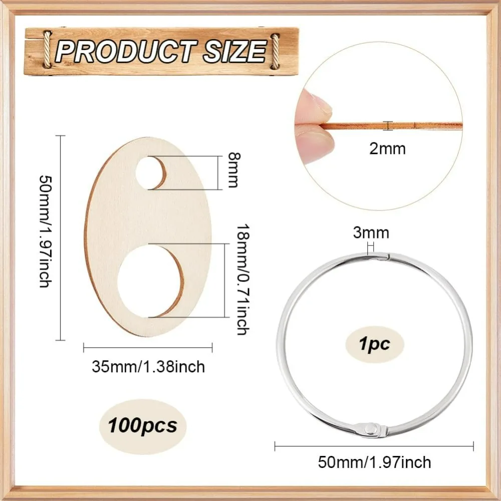 100pcs Oval Wood Thread Drops 1.9x1.3inch Wood Cross Stitch Thread Organization Floss Ring Craft DIY Sewing Storage 2mm wood thread drops