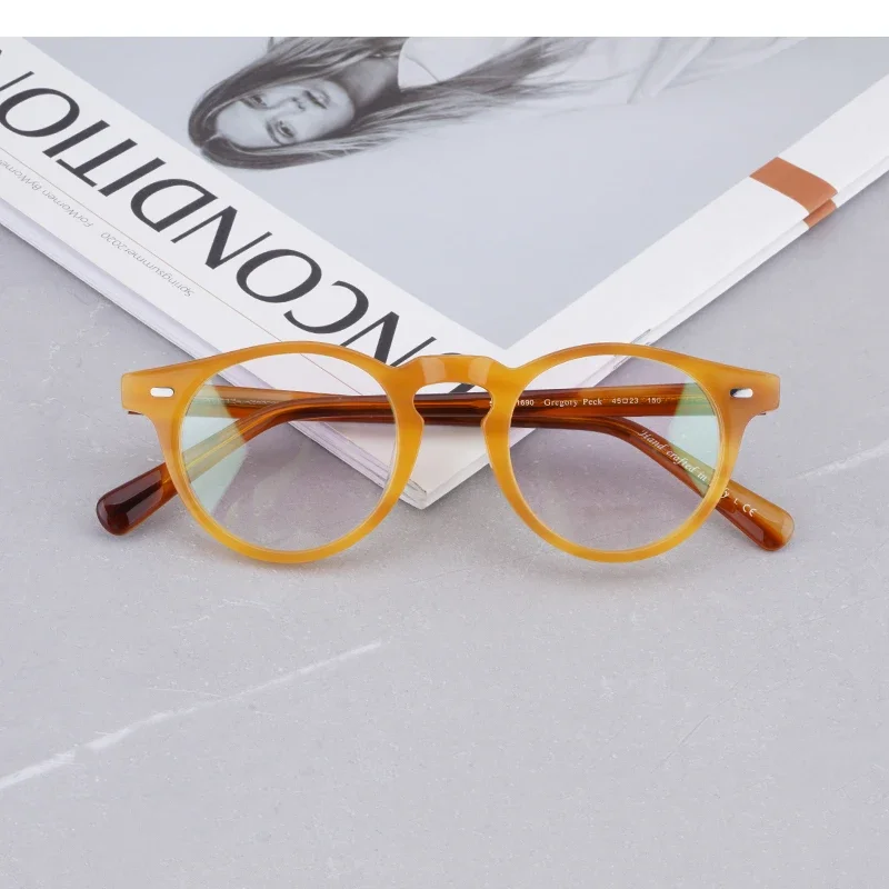

Gregory Peck Transparent Round Glasses Women Vintage Acetate Eyeglass Frames Women Prescription Glasses Men Myopia GlassesOV5186