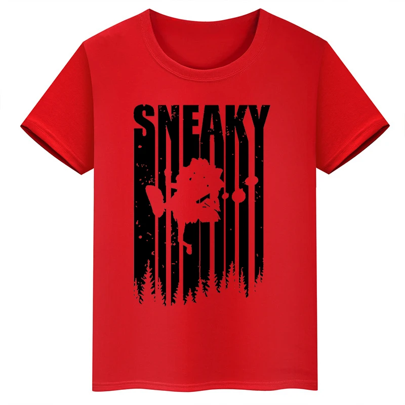 thumbnail image 1 of Camiseta de algodón roja de manga corta de verano para niños y niñas con estampado de cabeza grande de Sasquatch furtivo, 1 of 5