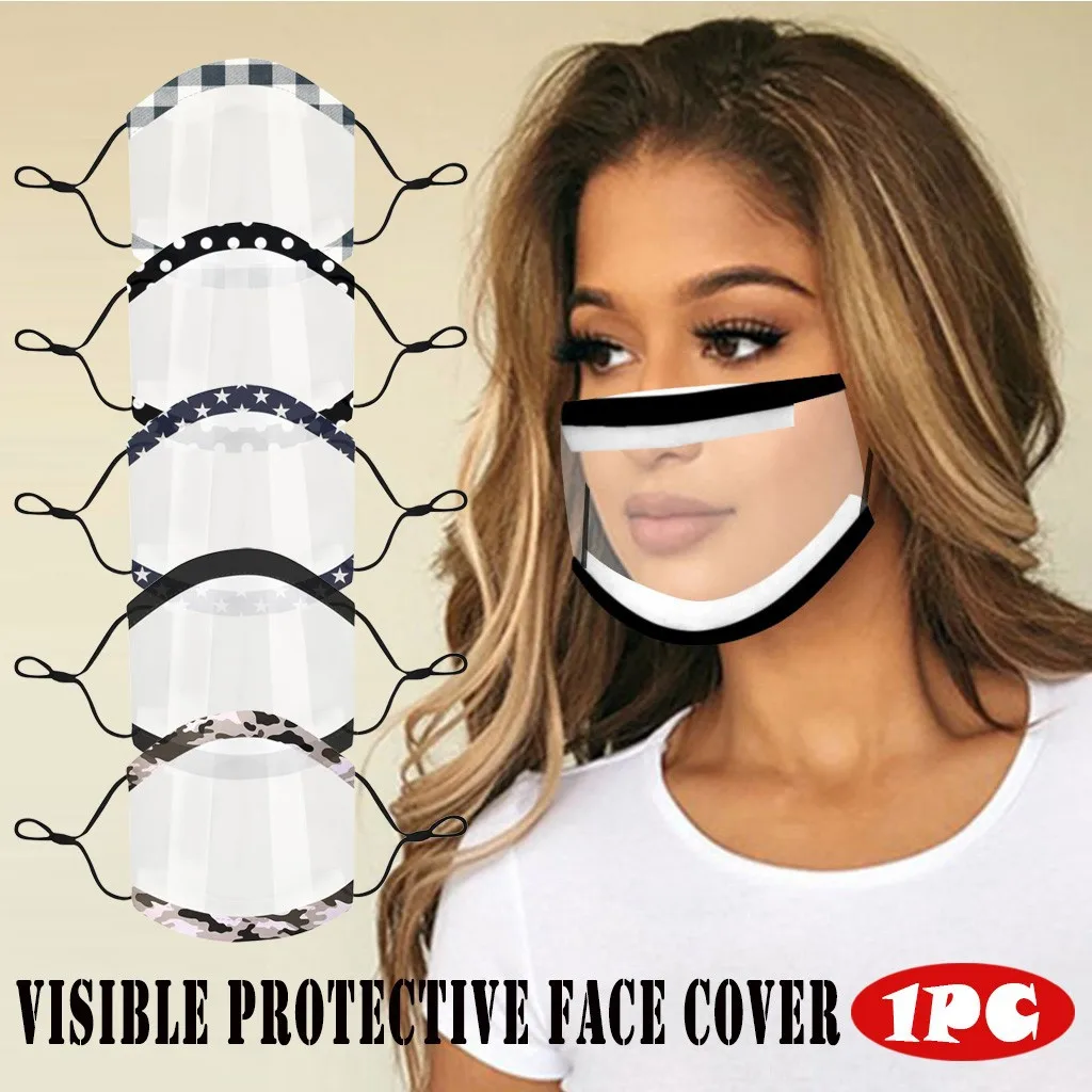 Prints Mask Clear Window Visible Expression Face Cover For Deaf Mute People Outdoor Dust-Proof Face Protective Mask