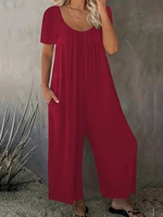 Plus Size 0XL-5XL Summer Rompers Overalls Women's Solid Color Jumpsuit with Pockets Casual Fashion Short Sleeve Jumpsuits - Image 6