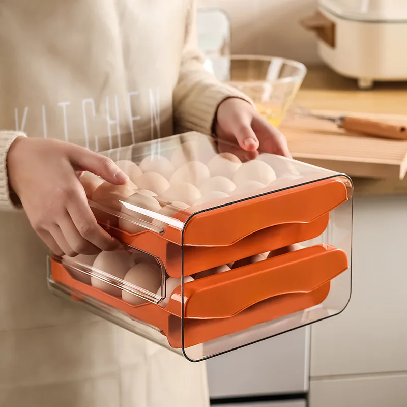 Refrigerator egg storage box drawer type freshness and freshness box kitchen box household stacked egg holder double layer 3