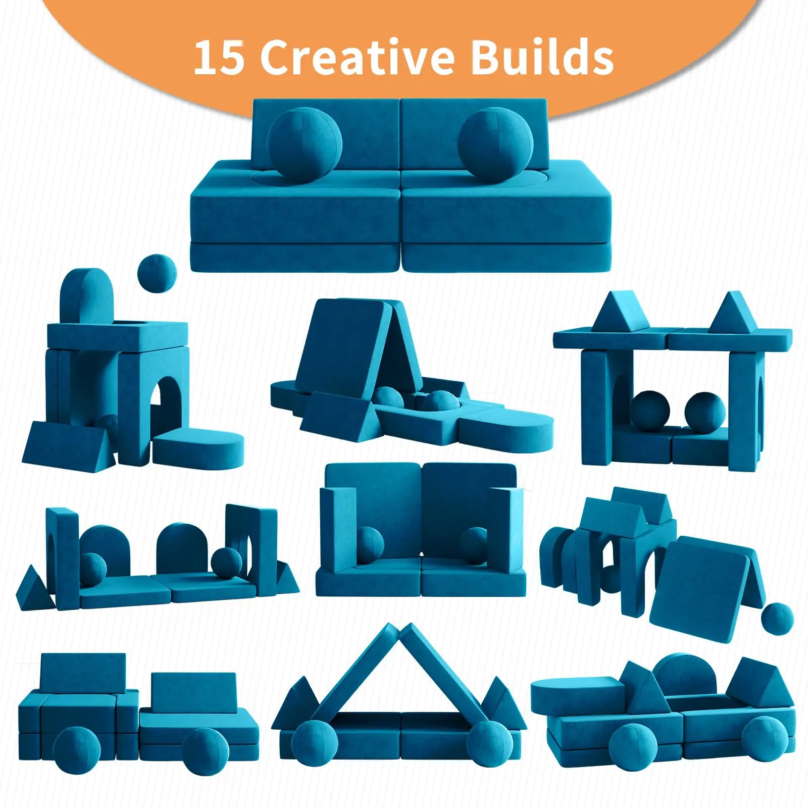 Creative Children's Foam Sofa with Spherical Modules and Tunnel Elements Foldable children's Couch 9pcs Toddler Sofa for Bedroom 6
