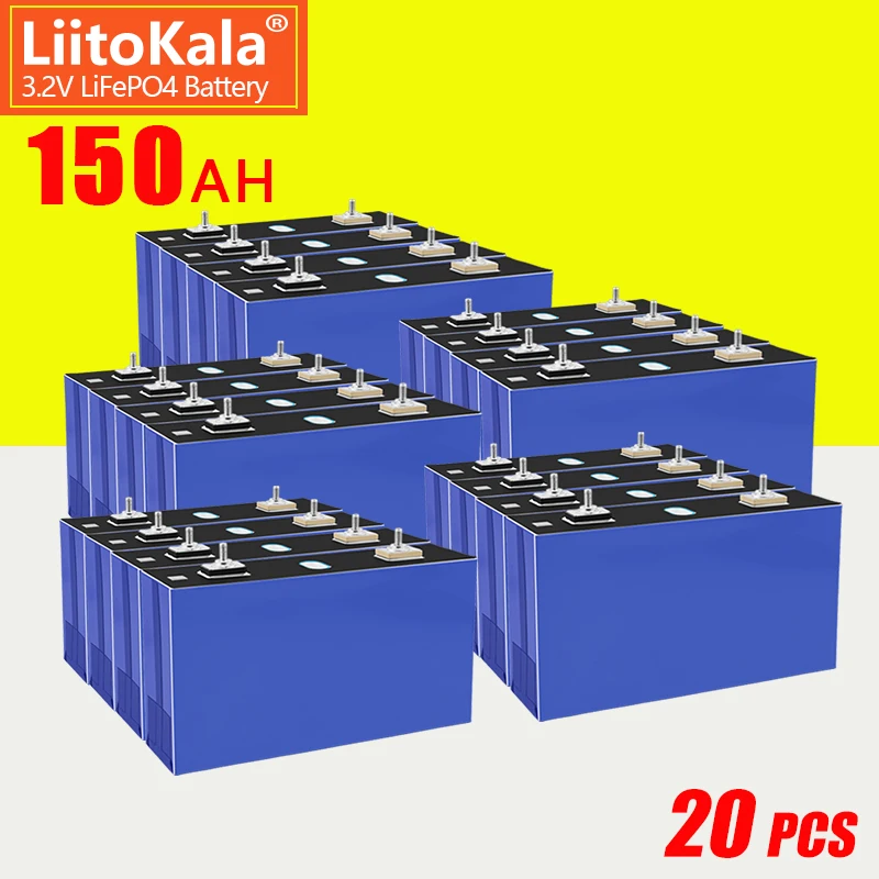 

20PCS LiitoKala 3.2V 150AH Lifepo4 Rechargeable Battery Solar Cell 8S 24V Battery Pack With Free Busbars For EV RV Boats