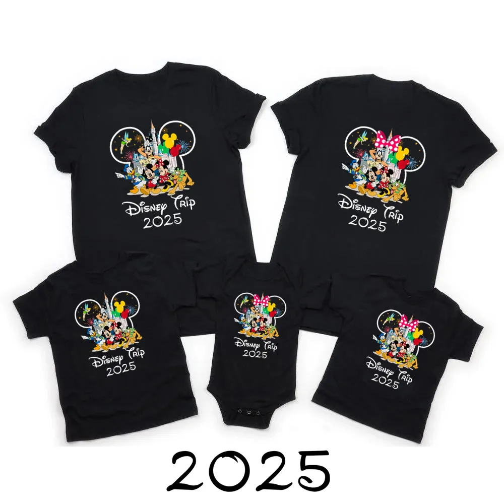 Disney Trip 2025 Family Matching Shirts Funny Mickey Minnie Tshirts Look Dad Mom Kids Tees Top First Disneyland Vacation Outfits 4