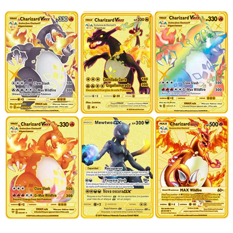 English Version Pokemon Metal Card Anime Figure Pikachu Charizard Mewtwo Battle Trading Game Collection Cards Model Toy Gifts pokemon cards game cards animation game cards anime cards anime trading cards collectible cards