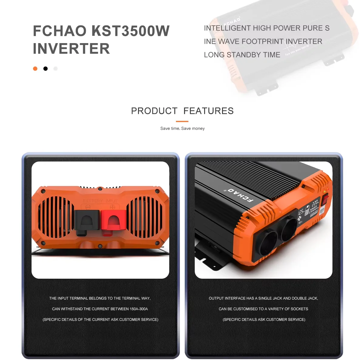 FCHAO Dauerstrom-Wechselrichter 3500W 24/48VDC zu 230VAC 50Hz Reiner Sinuswellen-Wechselrichter Spitzenleistung 7000W für Wohnmobile, Camping, Boote – Detail 2