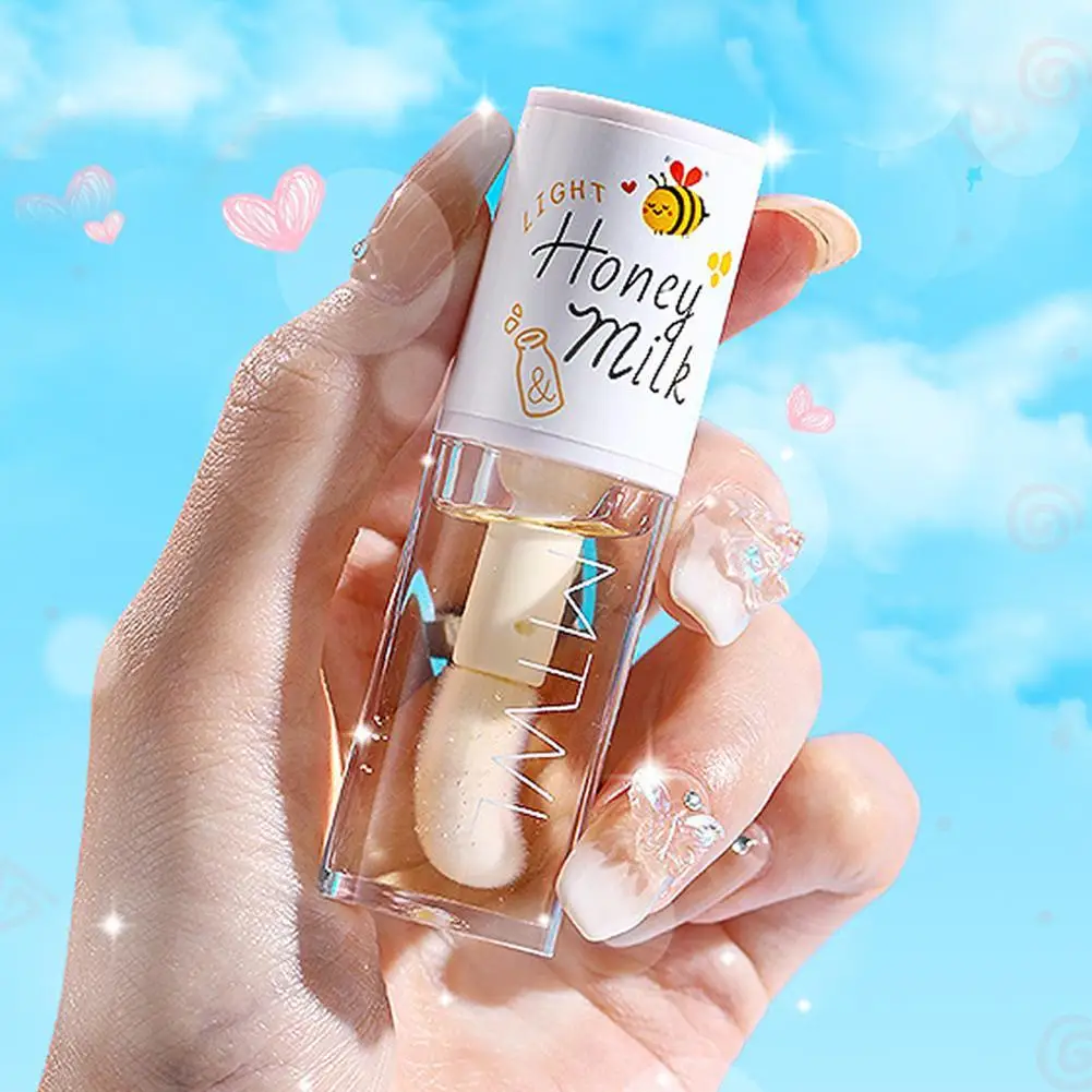 Korean Kawaii Lip gloss Honey Peach Lip Oil Long Lasting Non-sticky Moisturizing Vitamin E Lip Tint Lip Plumper Lip Care Serum 4