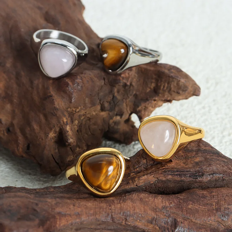 Vintage Stainless Steel Tiger Eye Stone Ring For Women Turkish Handmade Simple Statement Ring Retro 1