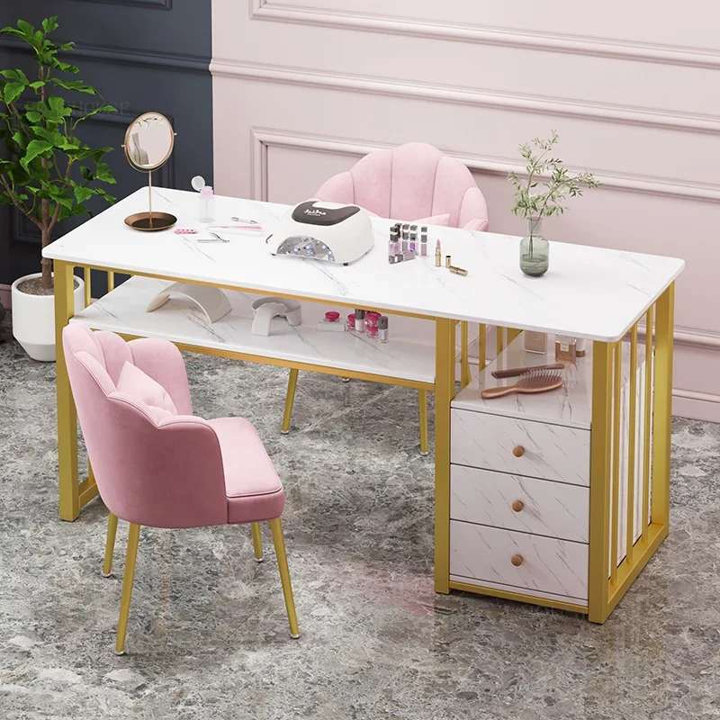 Light Luxury Nail Tables Salon Furniture Modern Nail Shop Table and Chair Set Single Double Professional Manicure Tables U