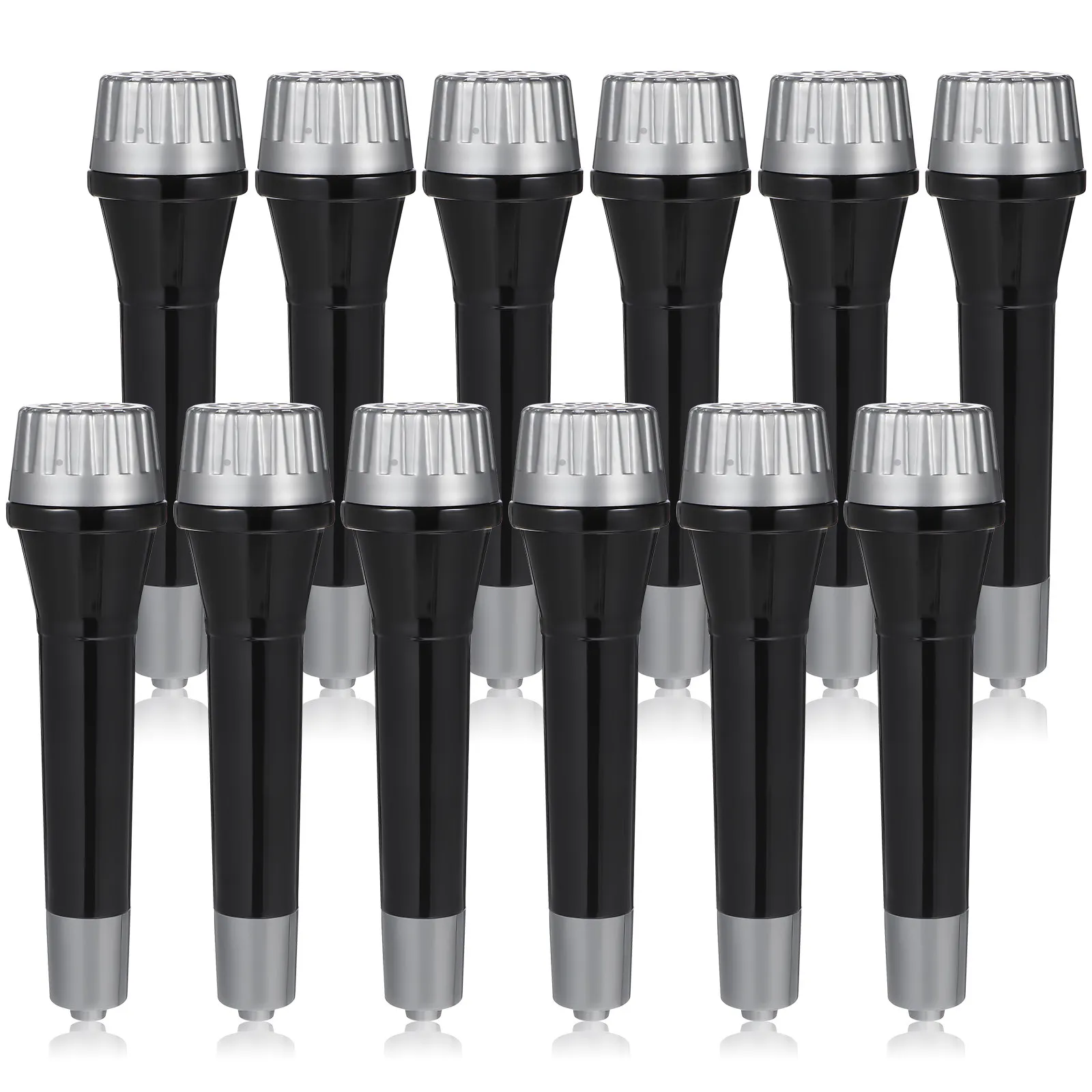 12Pcs 검은 색 플라스틱 마이크 소품 파티 댄스 역할 놀이 무대 공연을위한 현실적인 디자인 가짜 마이크 시뮬레이션