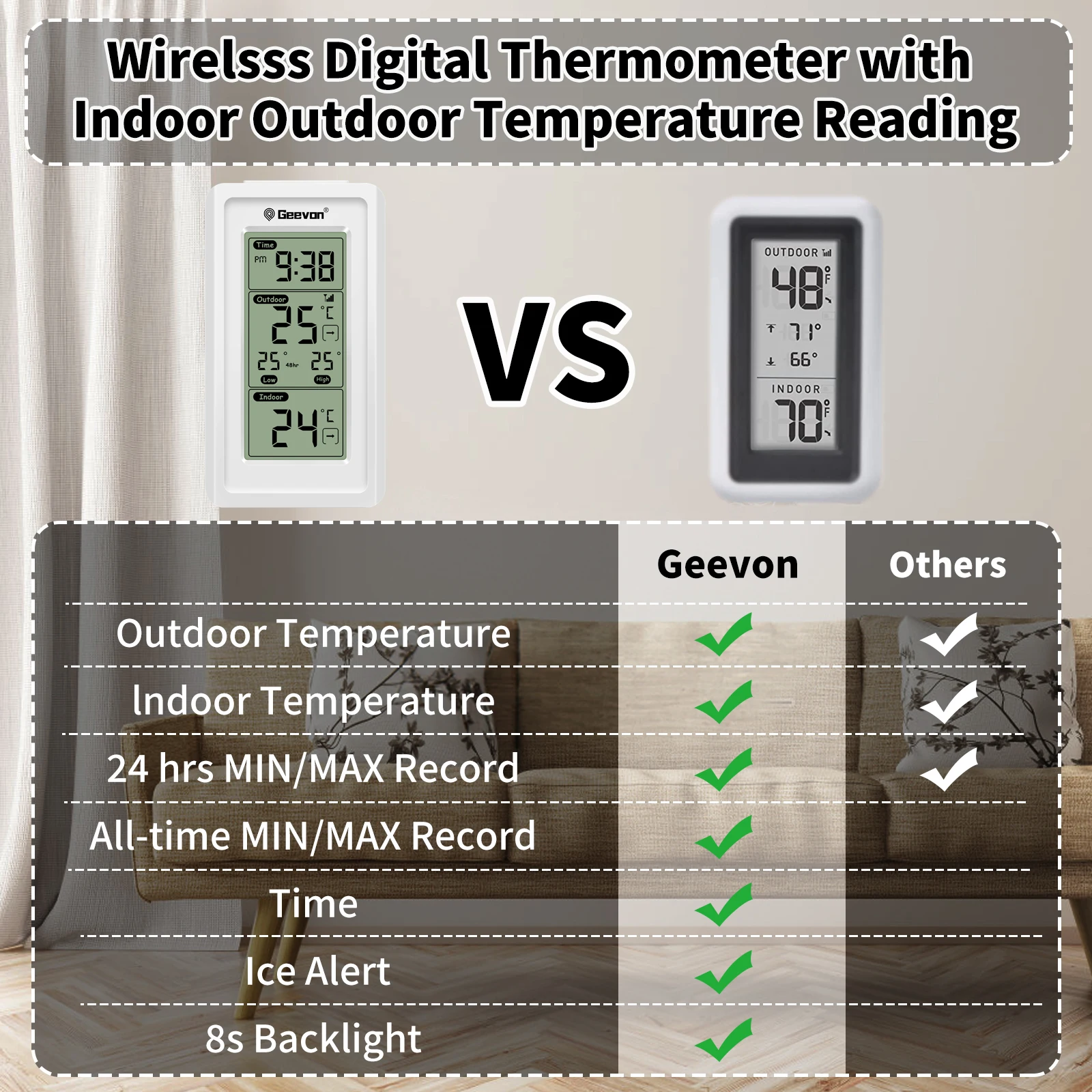 Geevon Indoor Outdoor Thermometer Wireless With 3 Remote Sensors, Digital  Hygrometer Indoor Thermometer With 200FT/60M Range - AliExpress