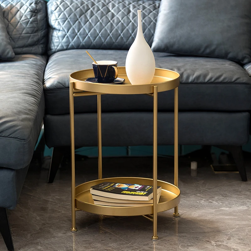 

Round Small Side Table Gold Modern Design Metal Storage Bedside Coffee Table Living Room Center Mesa Auxiliar Home Furniture