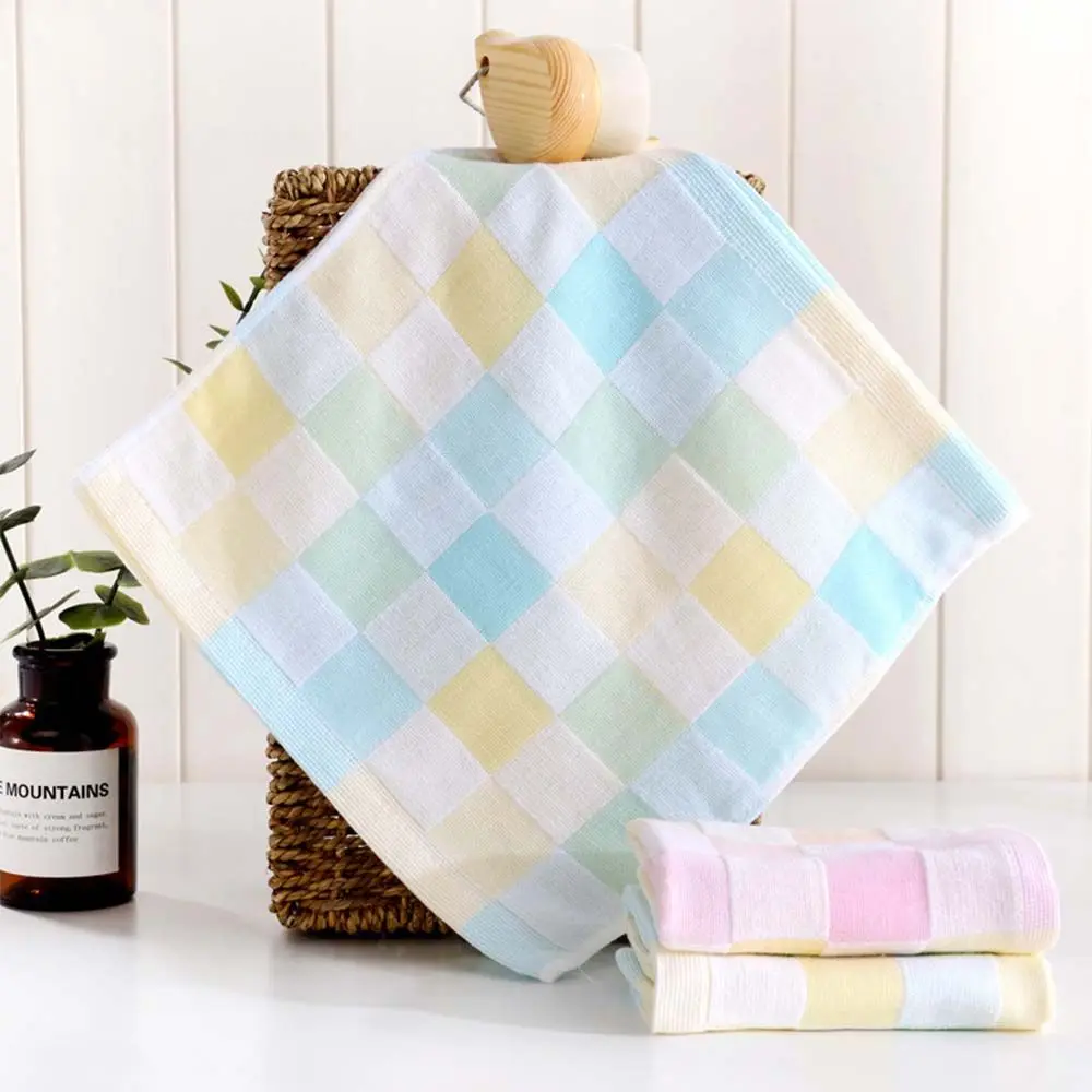 Feeding Wash Lattice Print Infant Cotton Square Saliva Towels Handkerchief Face Towel Wipe Towels